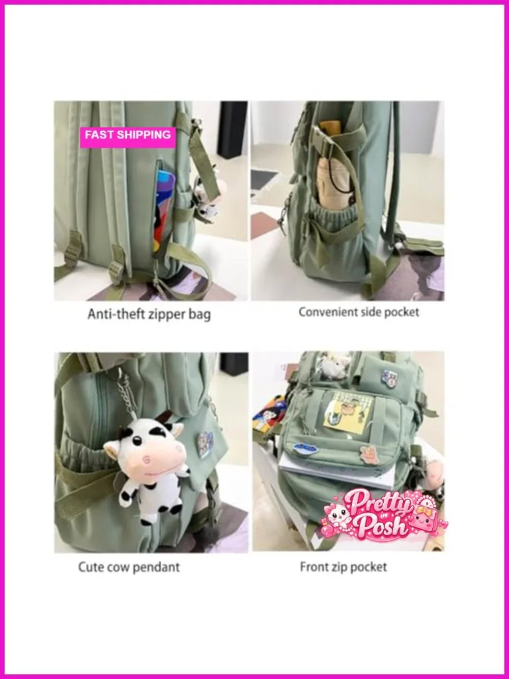 Large Capacity Kawaii Backpack with Bear Plush and Pin Accessories Aesthetic